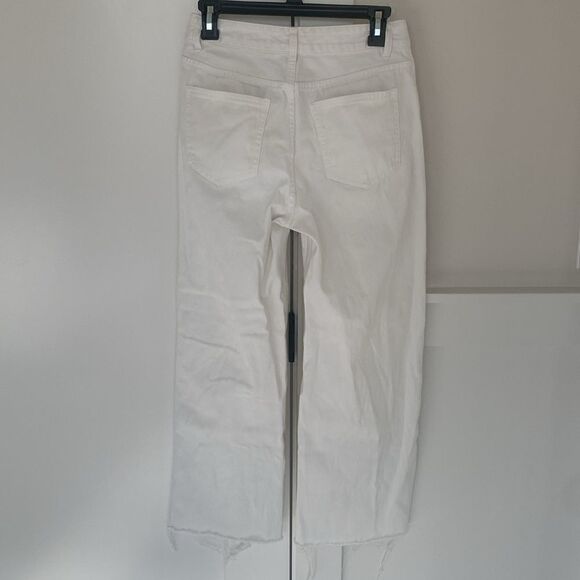 SHEIN White High Waisted Jeans Wide Leg Cotton Raw Hem Women’s Size Petite S EUC - Picture 2 of 9